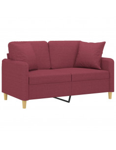 Divano a 2 Posti con Cuscini Rosso Vino 120 cm in Tessuto 2