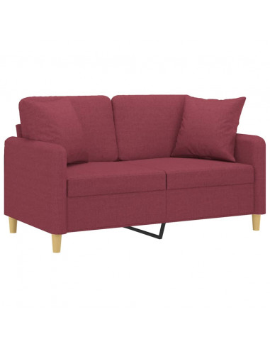 Divano a 2 Posti con Cuscini Rosso Vino 120 cm in Tessuto