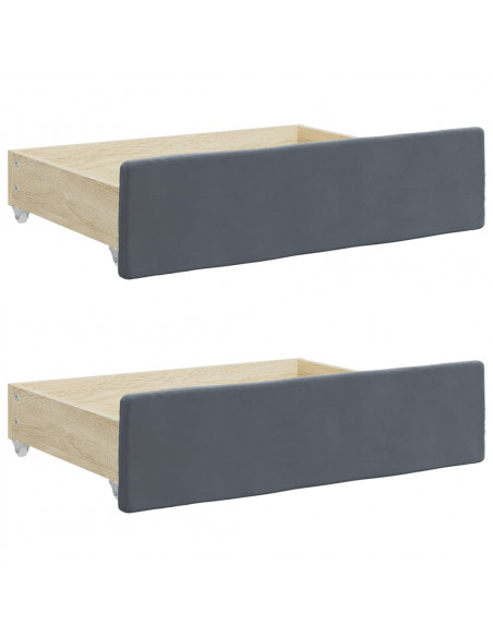 Cassetti da Letto 2pz Grigio Scuro Legno Multistrato e Velluto
