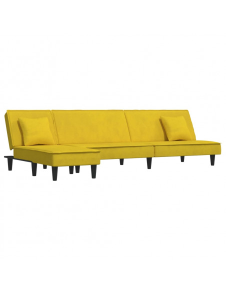 Divano Letto a L Giallo 255x140x70 cm in Velluto