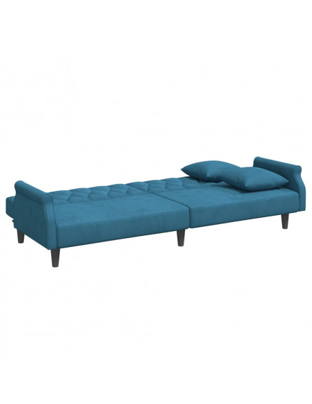 Divano Letto con Braccioli Blu in Velluto