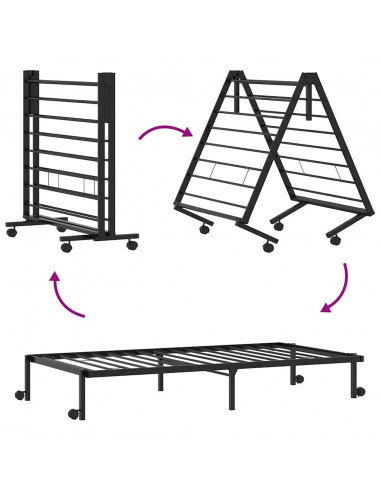 Giroletto senza Materasso Pieghevole Nero 100x190 cm in Acciaio