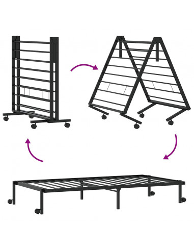 Giroletto senza Materasso Pieghevole Nero 90x190 cm in Acciaio