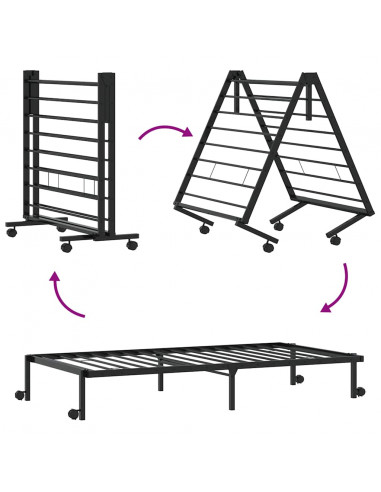 Giroletto senza Materasso Pieghevole Nero 90x200 cm in Acciaio