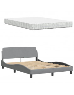 Letto con Materasso Grigio Chiaro 140x190cm Tessuto 2