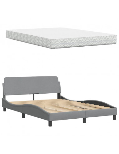 Letto con Materasso Grigio Chiaro 140x190cm Tessuto