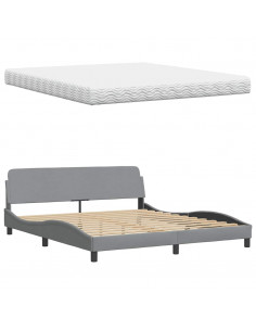 Letto con Materasso Grigio Chiaro180x200 cm Tessuto 2