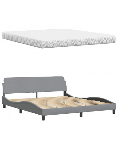 Letto con Materasso Grigio Chiaro180x200 cm Tessuto