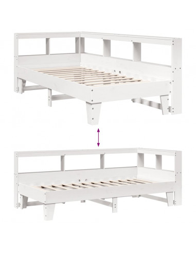 Letto Libreria senza Materasso Bianca 90x200 cm Legno di Pino