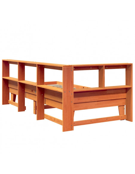 Letto Libreria senza Materasso Marrone Cera 75x190 cm in Pino