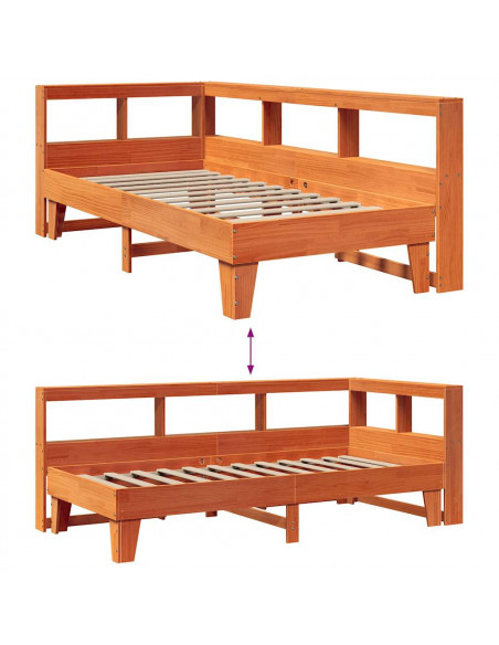 Letto Libreria senza Materasso Marrone Cera 75x190 cm in Pino