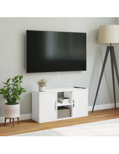 Mobile Porta TV ODDA Bianco 79x24x40 cm Legno Massello di Pino 2