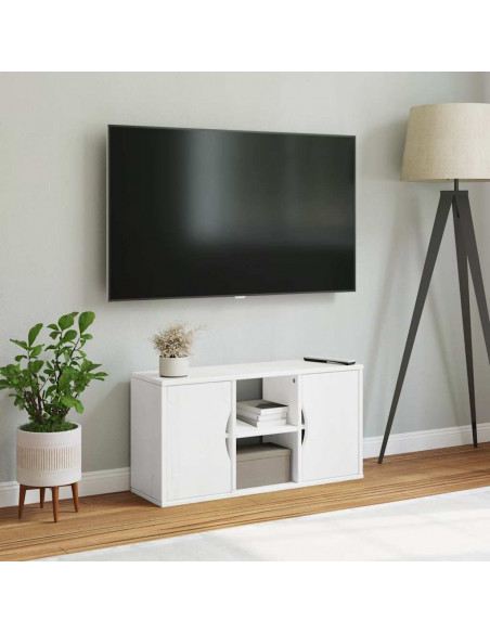 Mobile Porta TV ODDA Bianco 79x24x40 cm Legno Massello di Pino