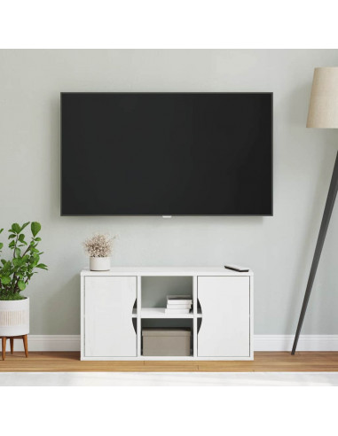 Mobile Porta TV ODDA Bianco 79x24x40 cm Legno Massello di Pino