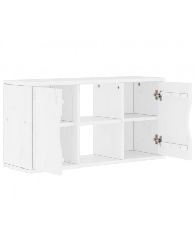 Mobile Porta TV ODDA Bianco 79x24x40 cm Legno Massello di Pino