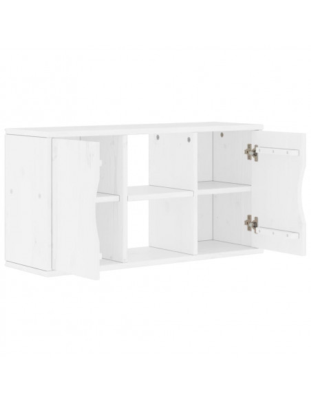 Mobile Porta TV ODDA Bianco 79x24x40 cm Legno Massello di Pino