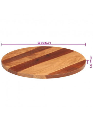 Piano Tavolo in Legno Massello di Acacia Rotondo 25-27 mm 60 cm
