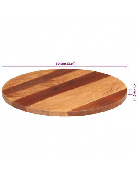 Piano Tavolo in Legno Massello di Acacia Rotondo 25-27 mm 60 cm