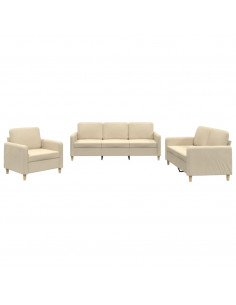Set di Divani 3 pz con Cuscini Crema in Tessuto