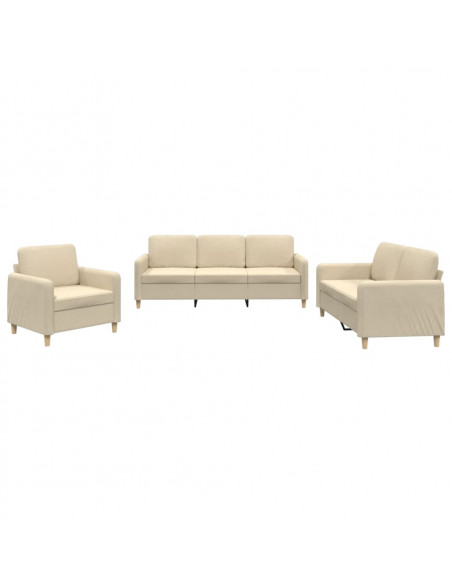 Set di Divani 3 pz con Cuscini Crema in Tessuto