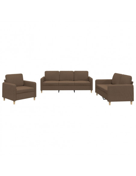 Set di Divani 3 pz con Cuscini Marrone in Tessuto