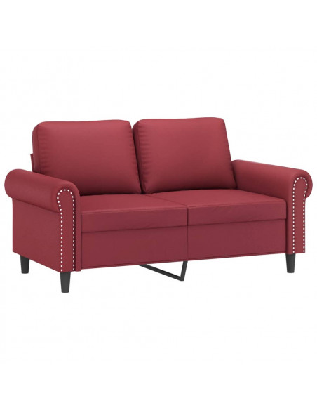 Set di Divani 3 pz con Cuscini Rosso Vino in Similpelle