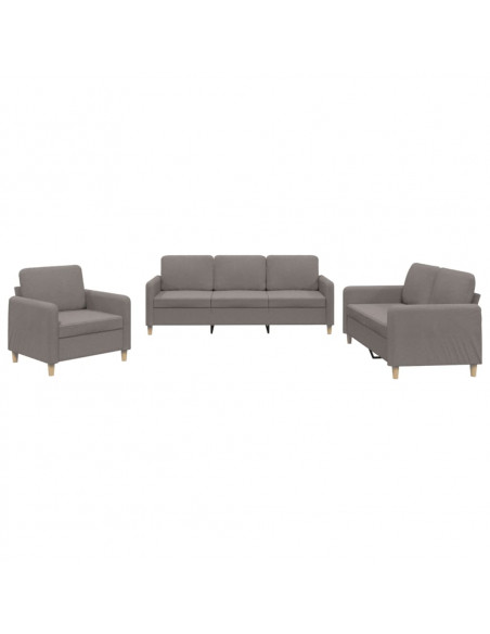 Set di Divani 3 pz con Cuscini Tortora in Tessuto
