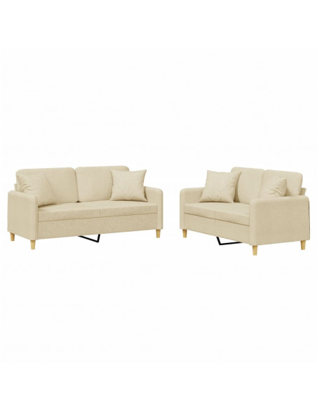 Set Divani 2 pz con Cuscini Crema in Tessuto