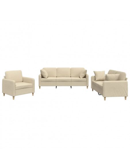 Set Divani 3 pz con Cuscini Crema in Tessuto