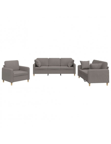 Set Divani 3 pz con Cuscini Tortora in Tessuto