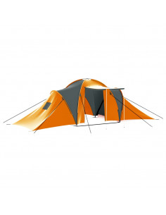Tenda da Campeggio 9 Persone in Tessuto Grigio e Arancione 2
