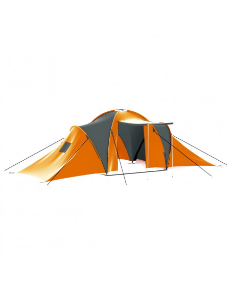 Tenda da Campeggio 9 Persone in Tessuto Grigio e Arancione