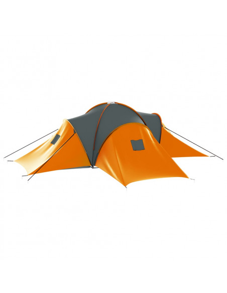 Tenda da Campeggio 9 Persone in Tessuto Grigio e Arancione