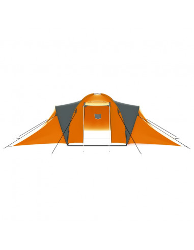 Tenda da Campeggio 9 Persone in Tessuto Grigio e Arancione