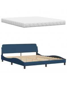 Letto con Materasso Blu 180x200 cm in Tessuto 2