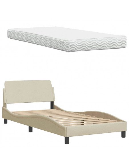 Letto con Materasso Crema 100x200 cm in Tessuto