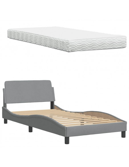 Letto con Materasso Grigio Chiaro 100x200 cm in Tessuto