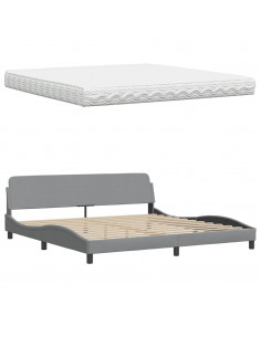 Letto con Materasso Grigio Chiaro 200x200 cm in Tessuto 2