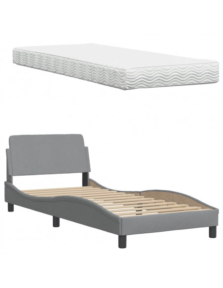 Letto con Materasso Grigio Chiaro 80x200 cm in Tessuto