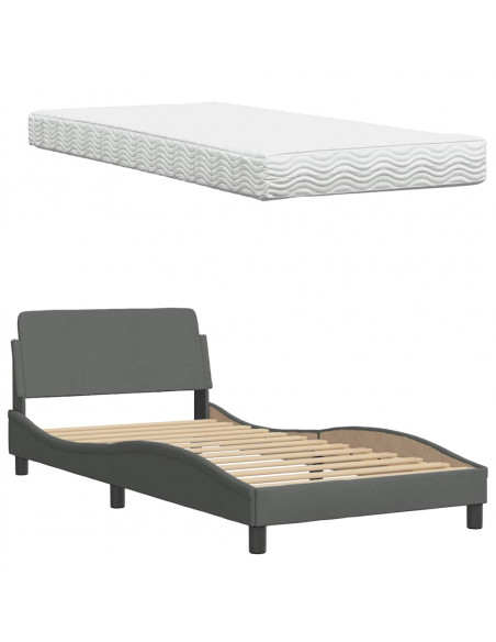 Letto con Materasso Grigio Scuro 100x200 cm in Tessuto