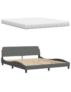 Letto con Materasso Grigio Scuro 180x200 cm Tessuto 2