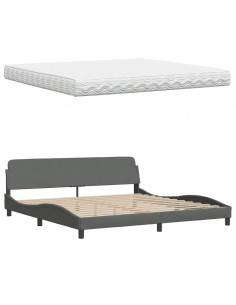 Letto con Materasso Grigio Scuro 200x200 cm in Tessuto 2