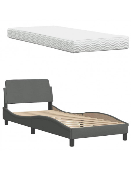 Letto con Materasso Grigio Scuro 80x200 cm in Tessuto