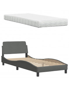 Letto con Materasso Grigio Scuro 90x190 cm in Tessuto 2