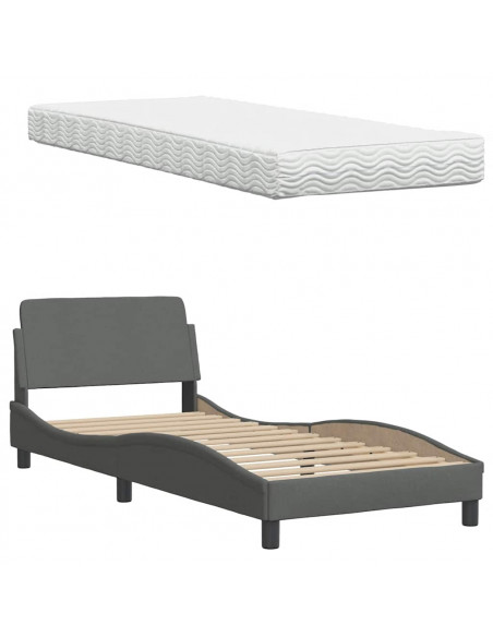 Letto con Materasso Grigio Scuro 90x190 cm in Tessuto