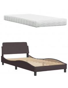 Letto con Materasso Marrone Scuro 100x200 cm in Tessuto 2