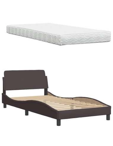 Letto con Materasso Marrone Scuro 100x200 cm in Tessuto