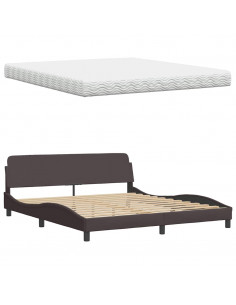 Letto con Materasso Marrone Scuro 180x200cm Tessuto 2