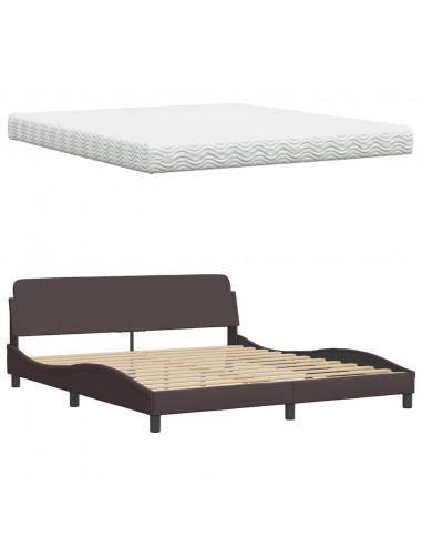 Letto con Materasso Marrone Scuro 180x200cm Tessuto