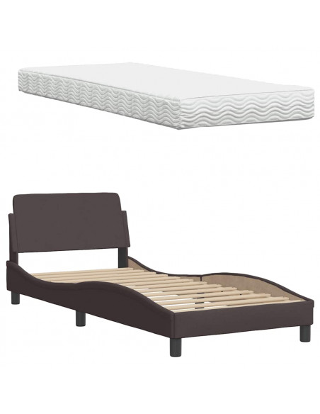 Letto con Materasso Marrone Scuro 90x200 cm in Tessuto